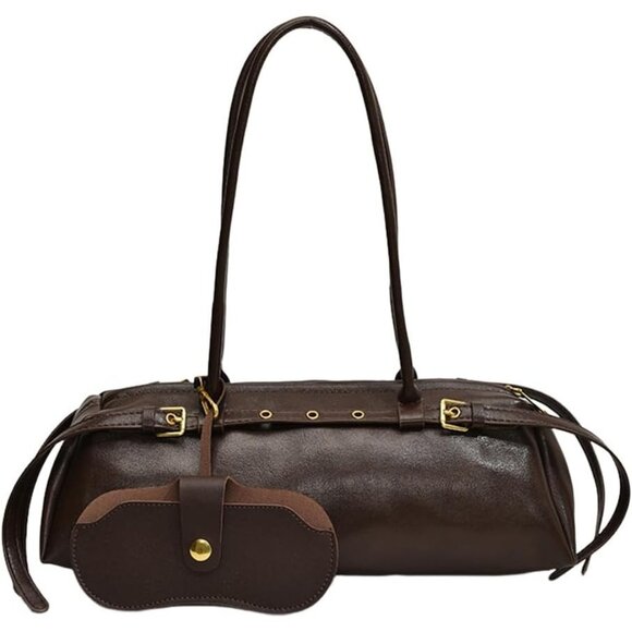 Handbags - Wome'ns Coffee PU Leather Tote Bag Casual Bowling Bag Purse Retro Underarm